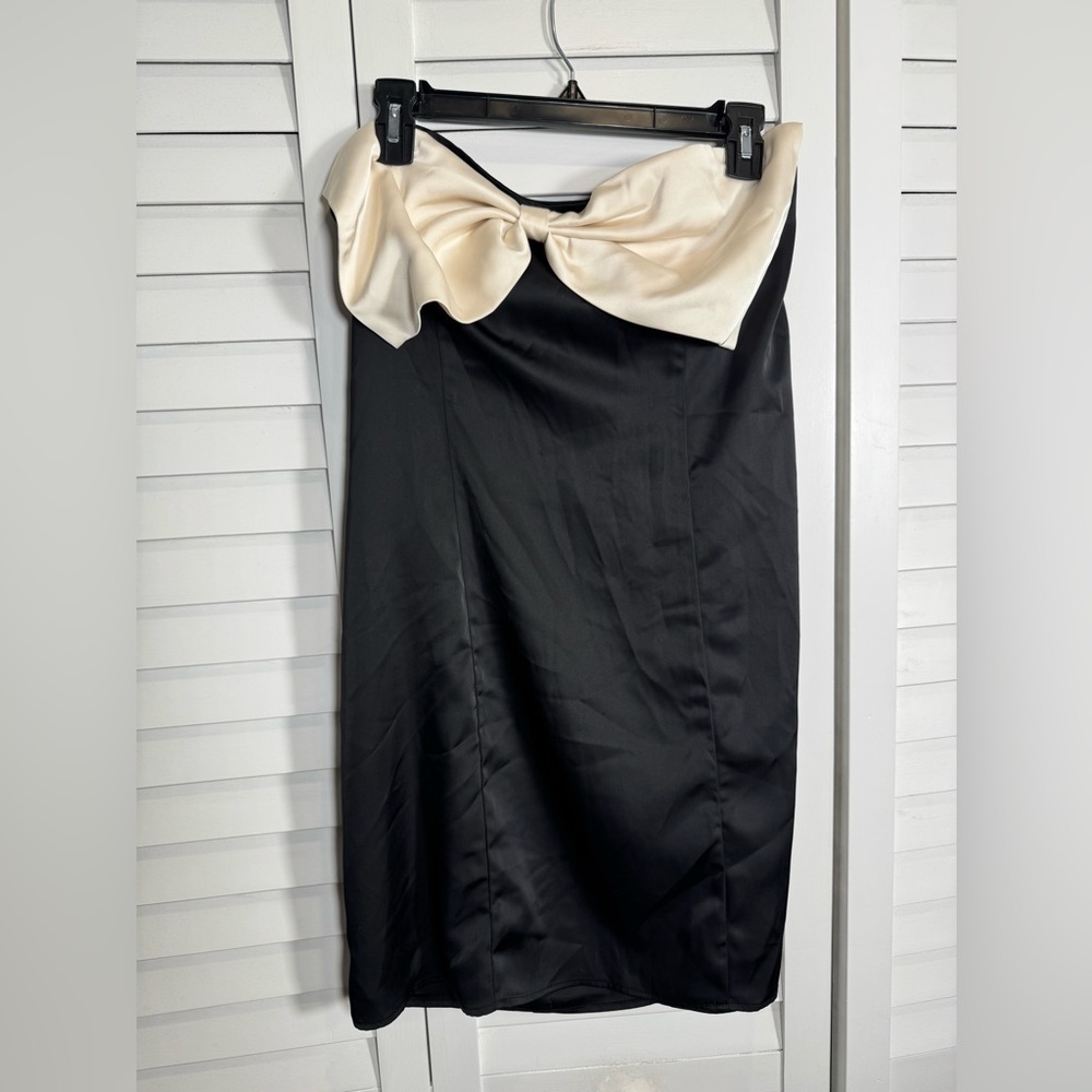 NWT Princess Polly Black and Cream Bow Strapless Sheath Dress Size 12